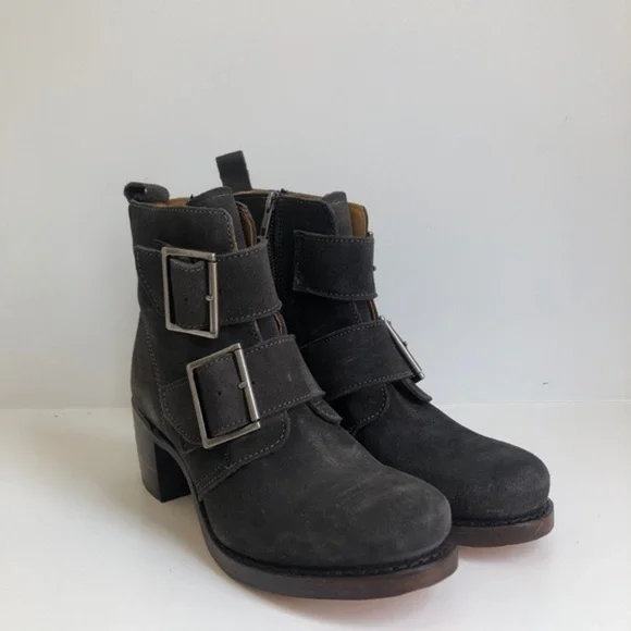 Frye Sabrina Double Buckle Charcoal Oiled …